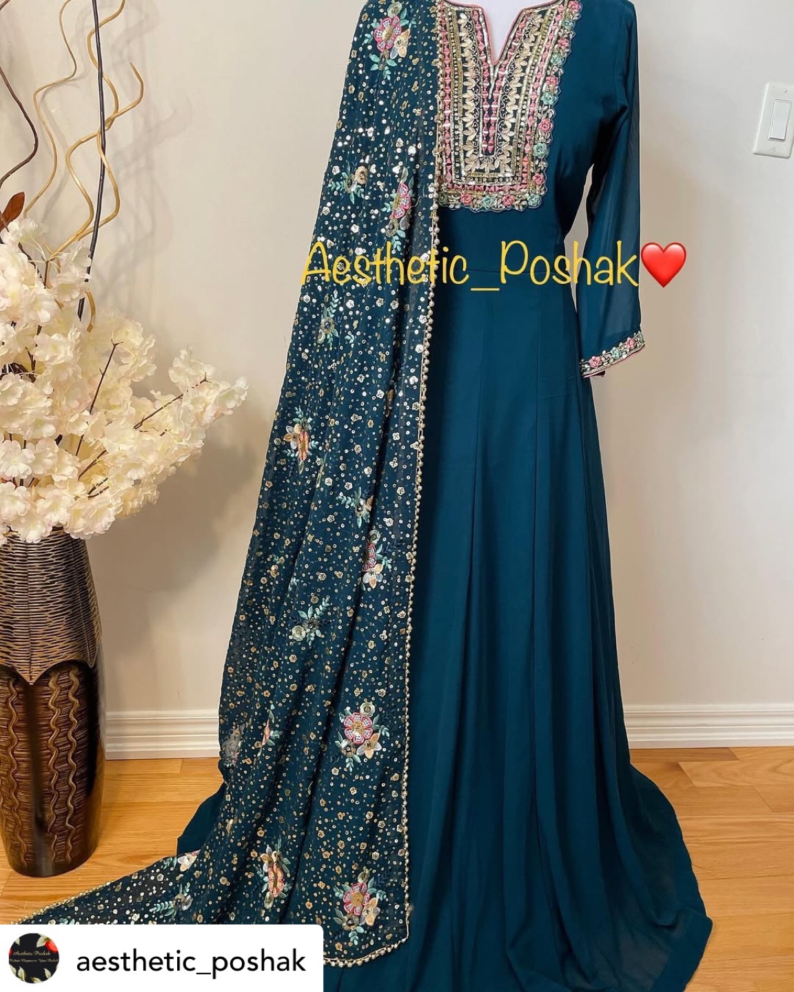 Embroidered Maxi Dress with Dupatta