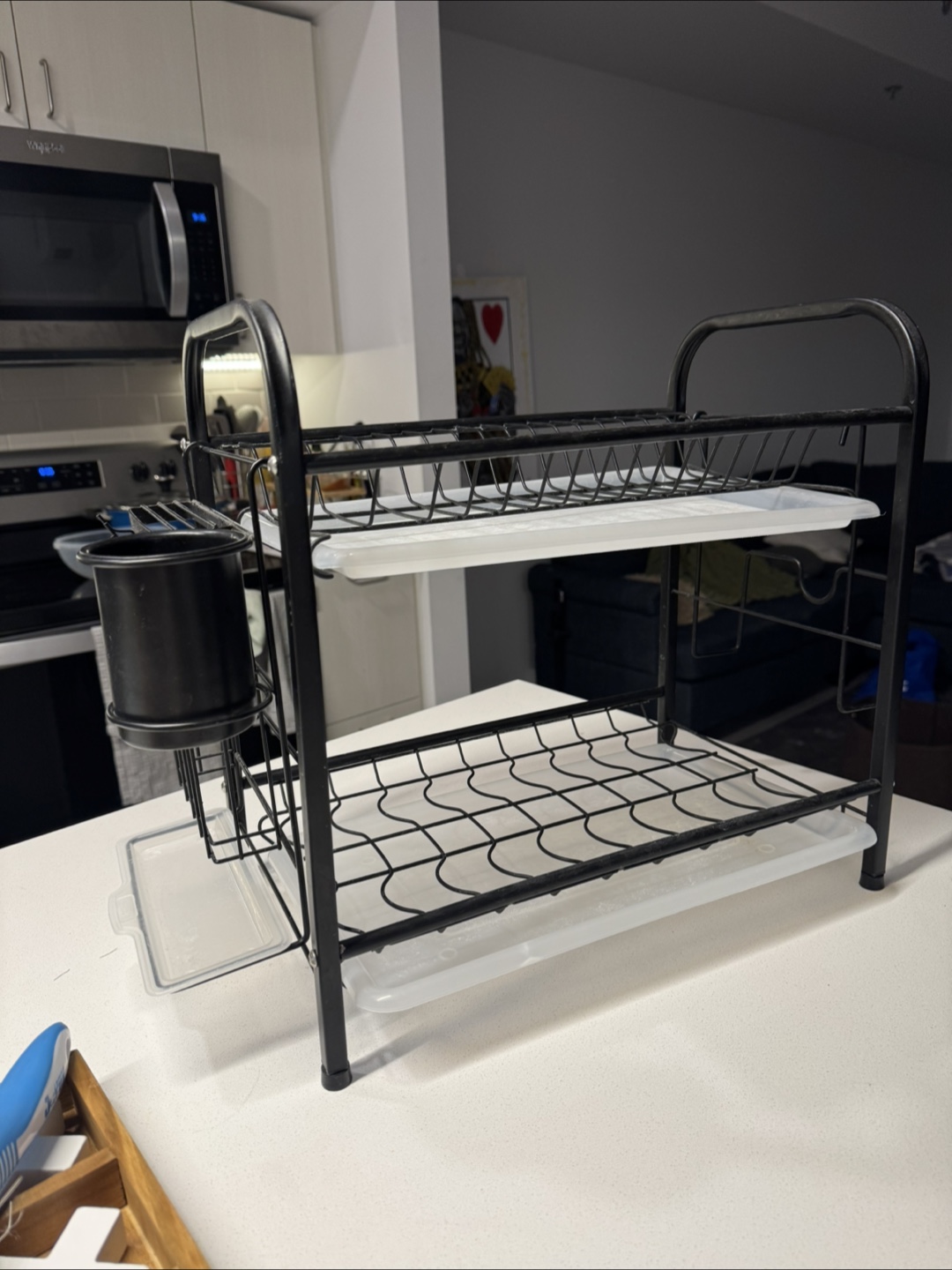 Black Two-Tier Dish Drying Rack with Cutlery Holder - photo 2