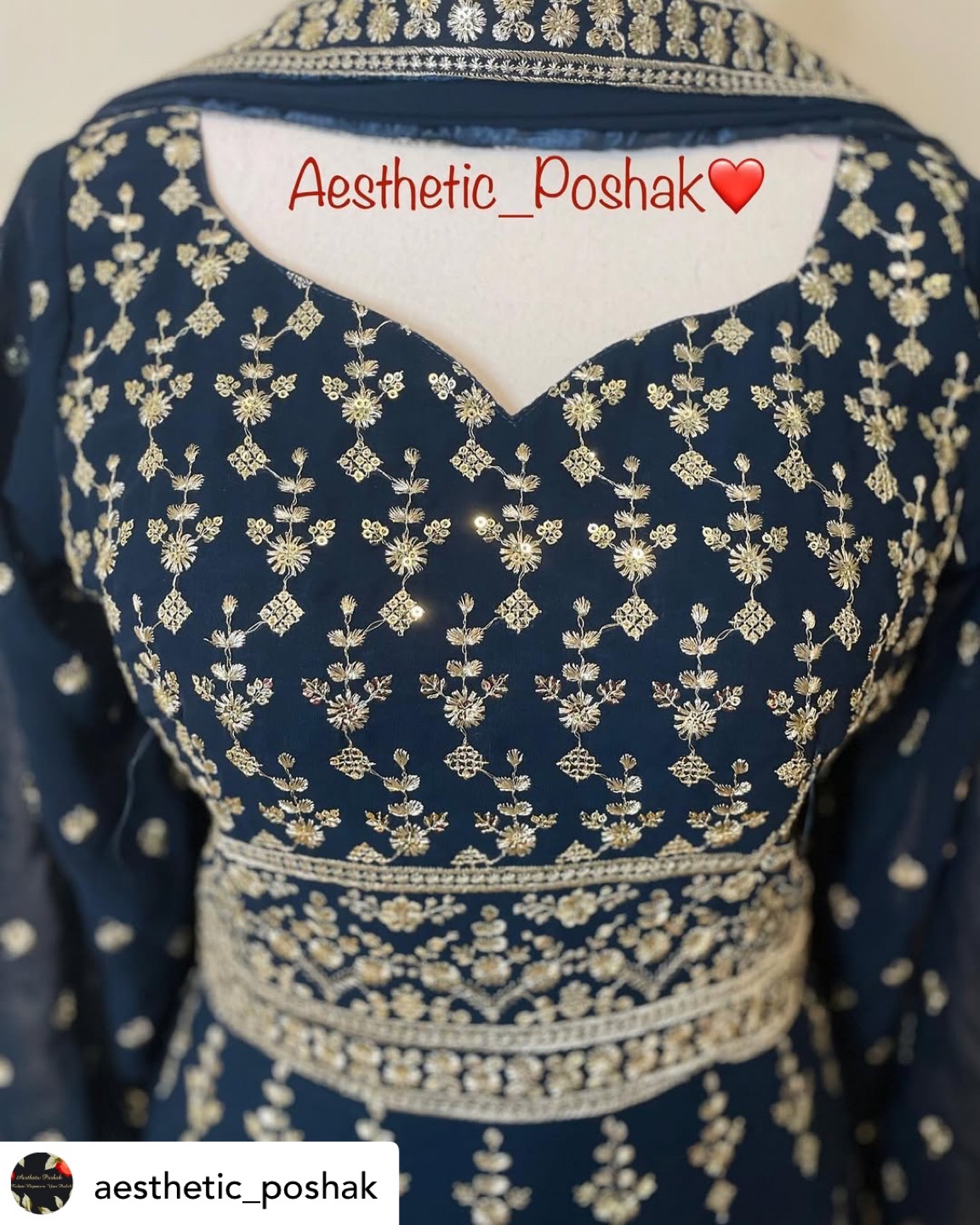 Gorgeous Navy Blue Embroidered Naira cut dress - photo 3