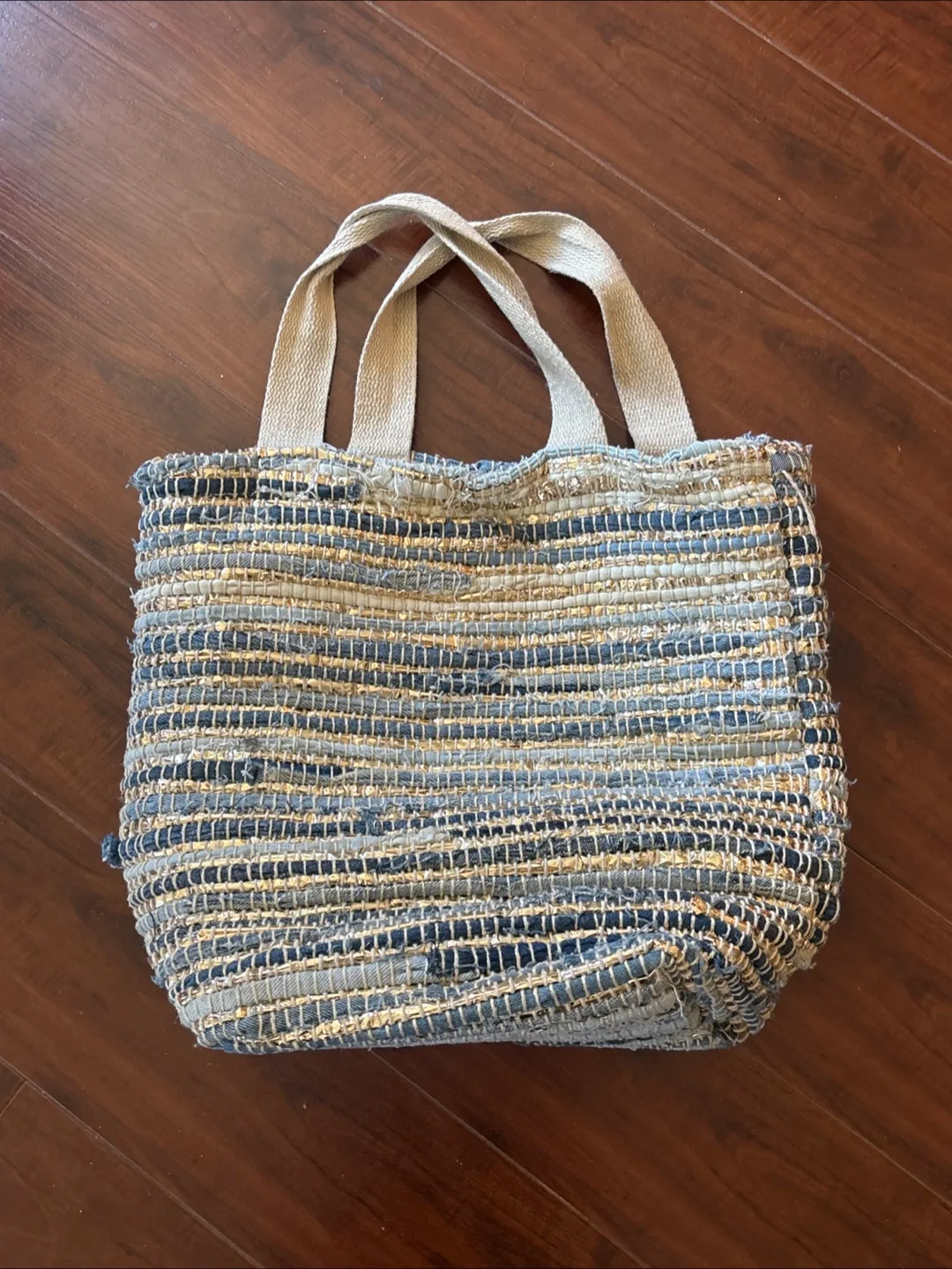 Unique Denim and Gold Rag Tote Bag 💚 thumbnail