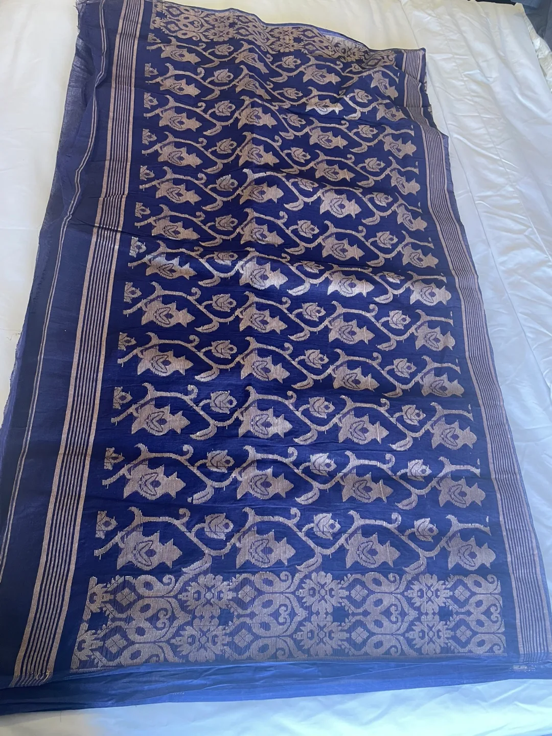 Beautiful Blue and Gold cotton taant Saree thumbnail