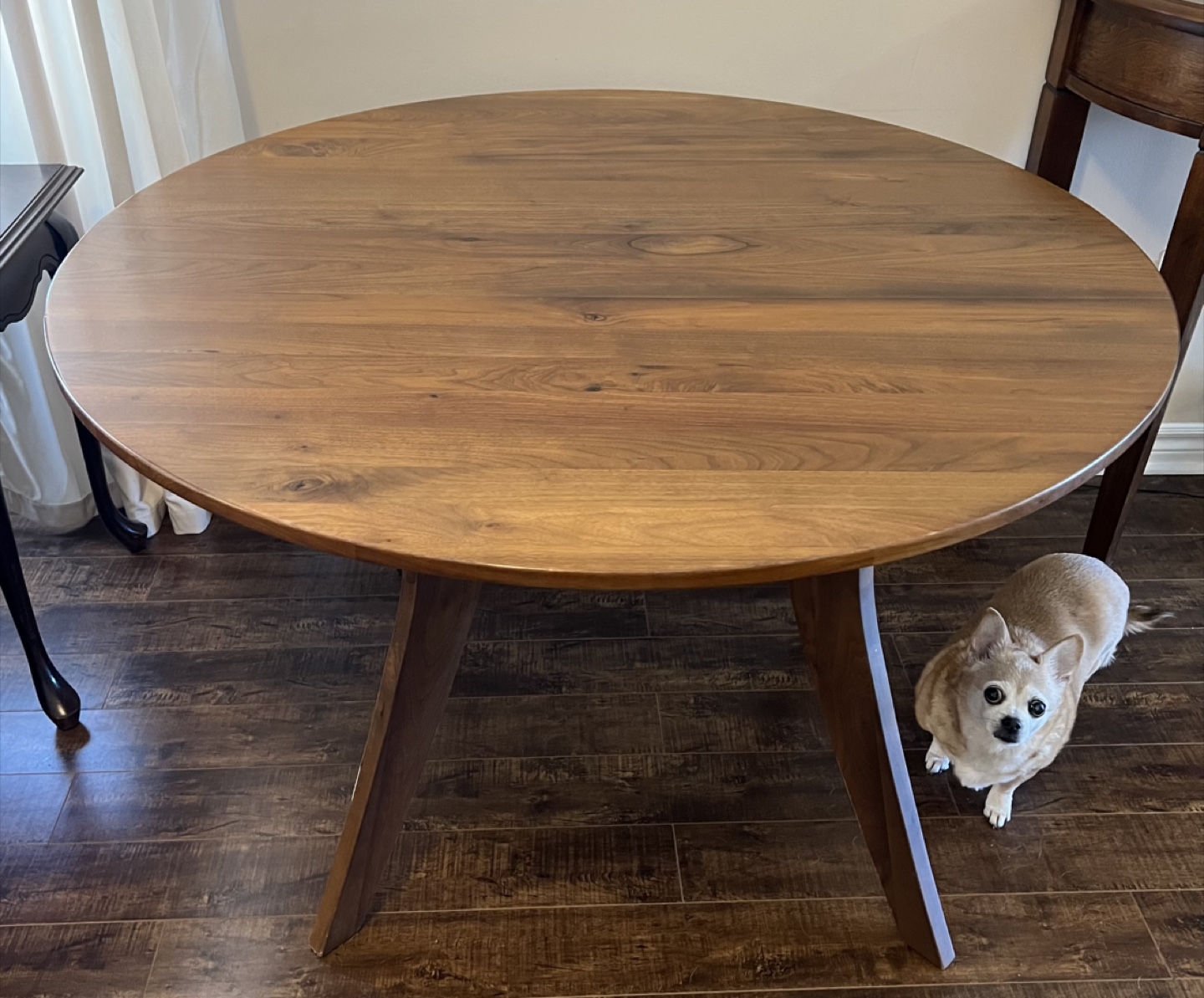 PENDING—48” round solid walnut table