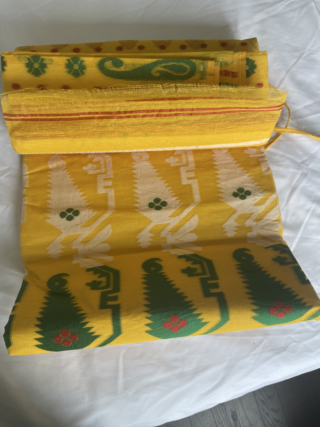 Beautiful Yellow and Green cotton Dhakai Saree - photo 3