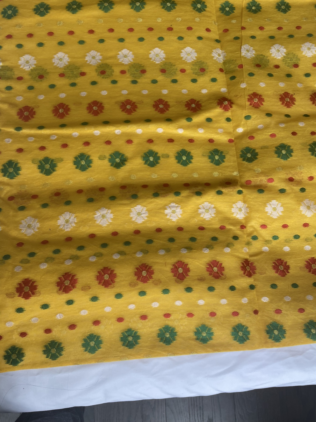 Beautiful Yellow and Green cotton Dhakai Saree - photo 5