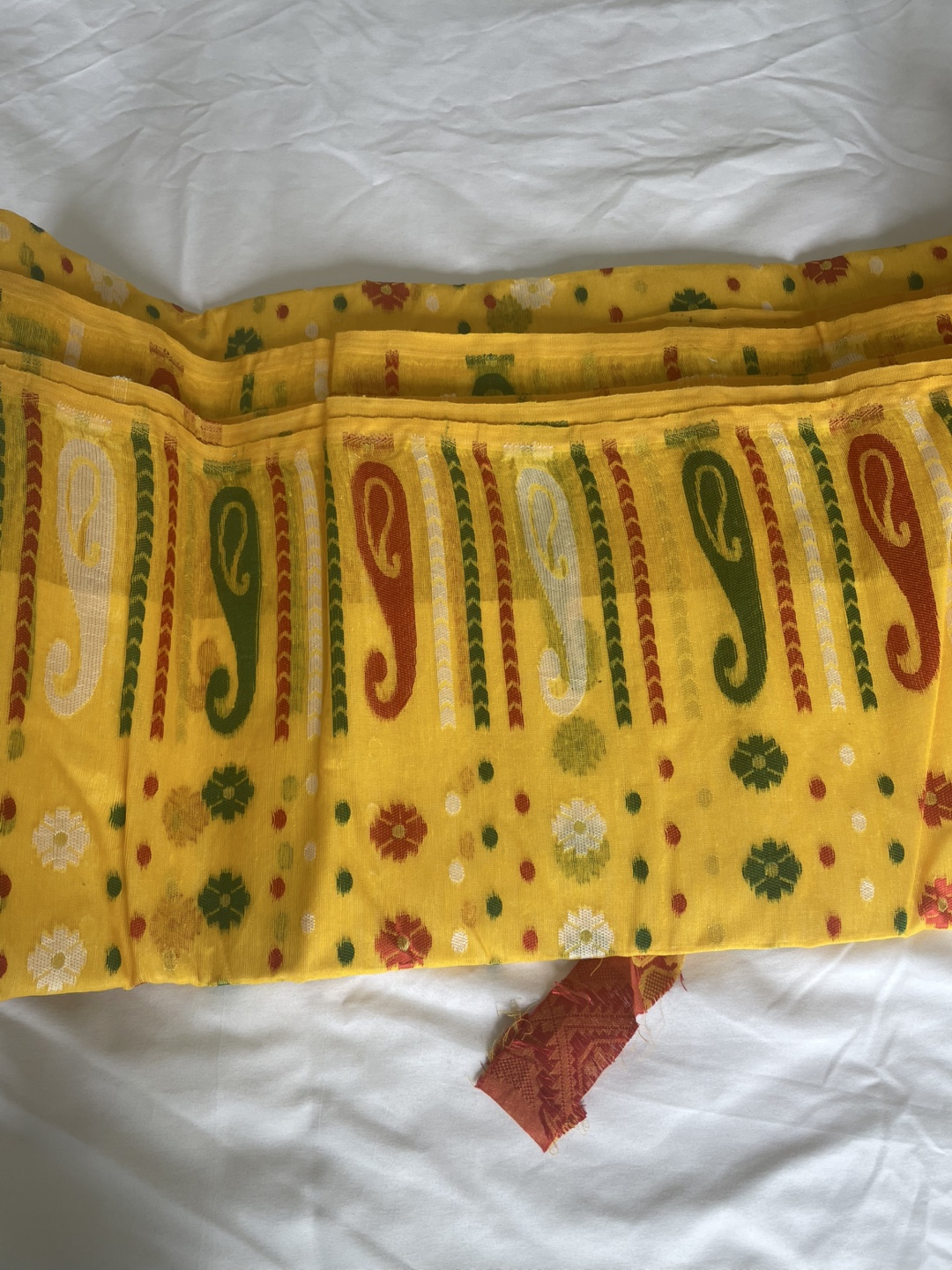 Beautiful Yellow and Green cotton Dhakai Saree