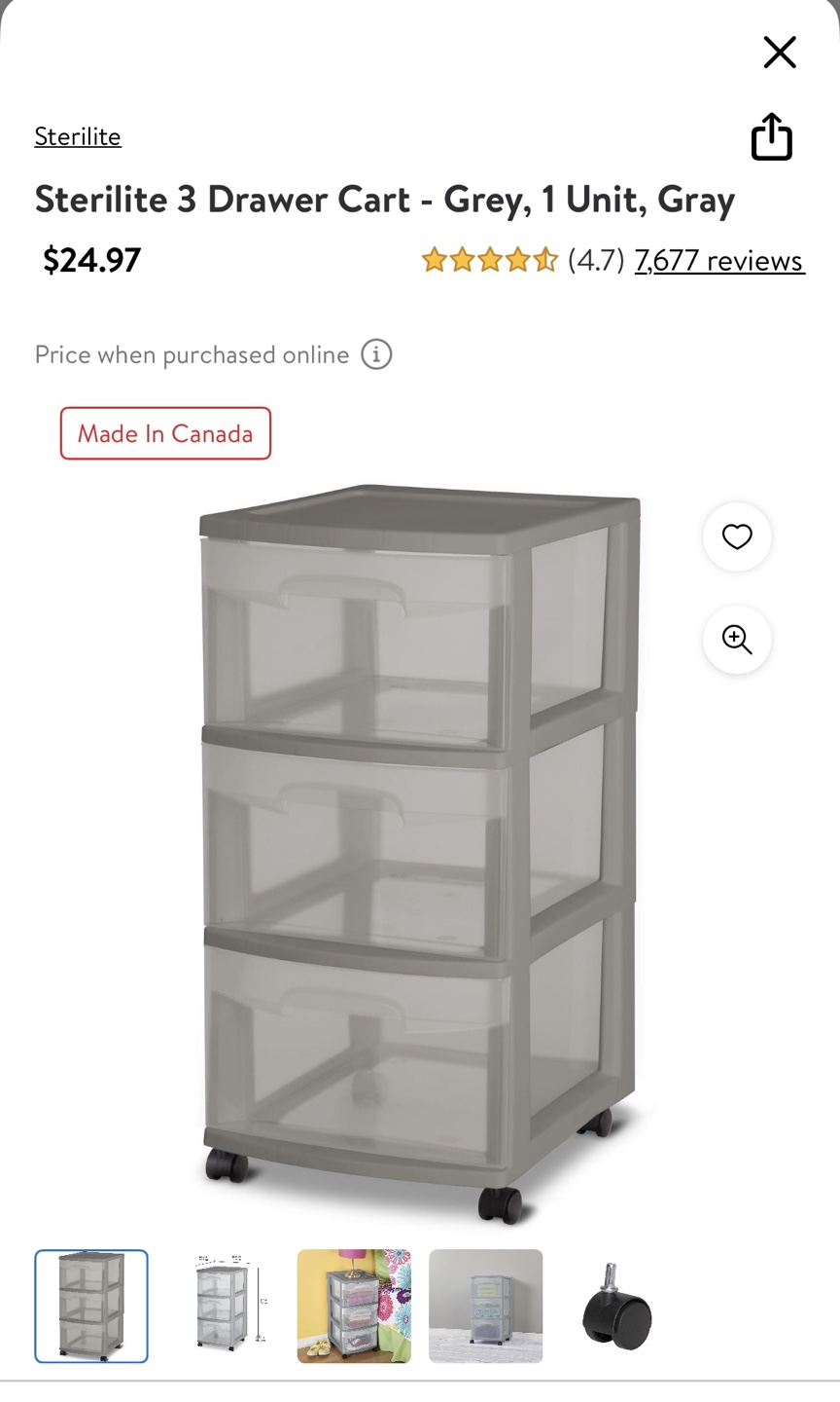 Sterilite 3-Drawer Cart - Grey - photo 2
