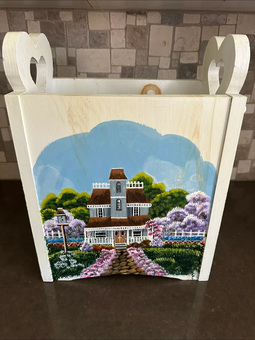 Hand-painted Wooden Box with Heart Cutouts thumbnail