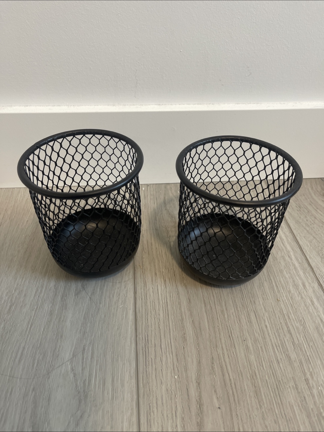 Pair of Black Metal Mesh Desk Organizers