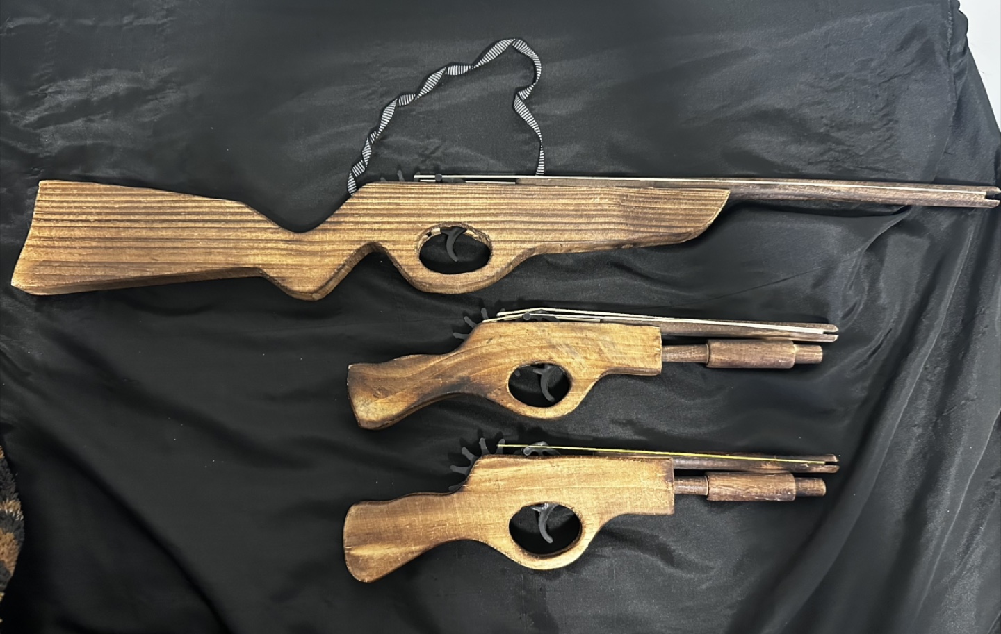 Three Wooden Toy Guns RubberBand shoot