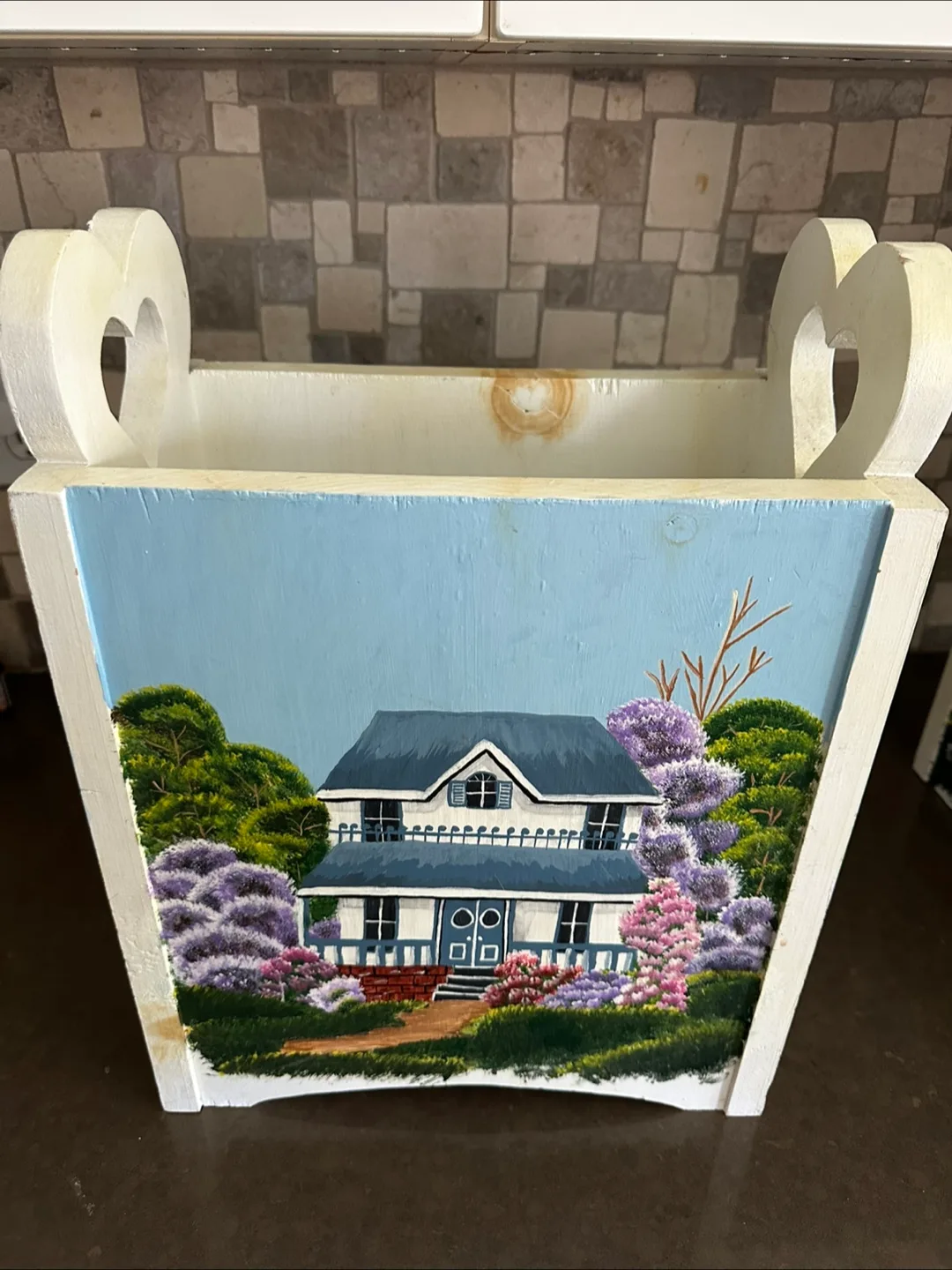 Hand-painted Wooden Box with Heart Cutouts thumbnail