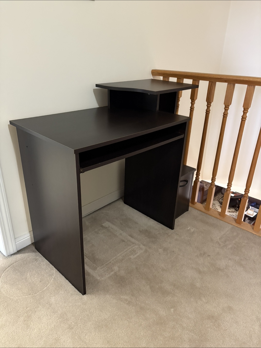 Dark Brown Computer Desk with Keyboard Tray and Storage - photo 2