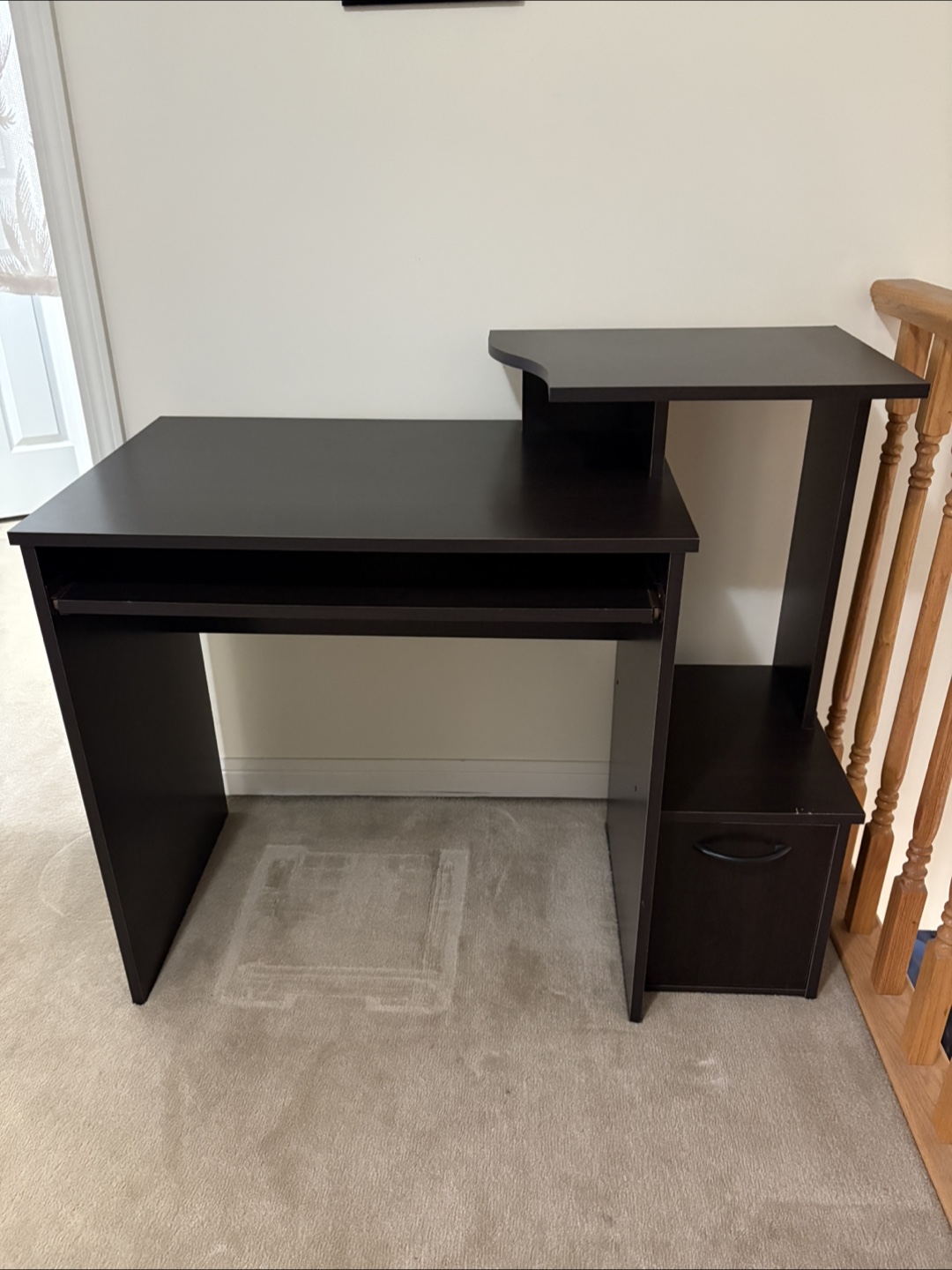 Dark Brown Computer Desk with Keyboard Tray and Storage