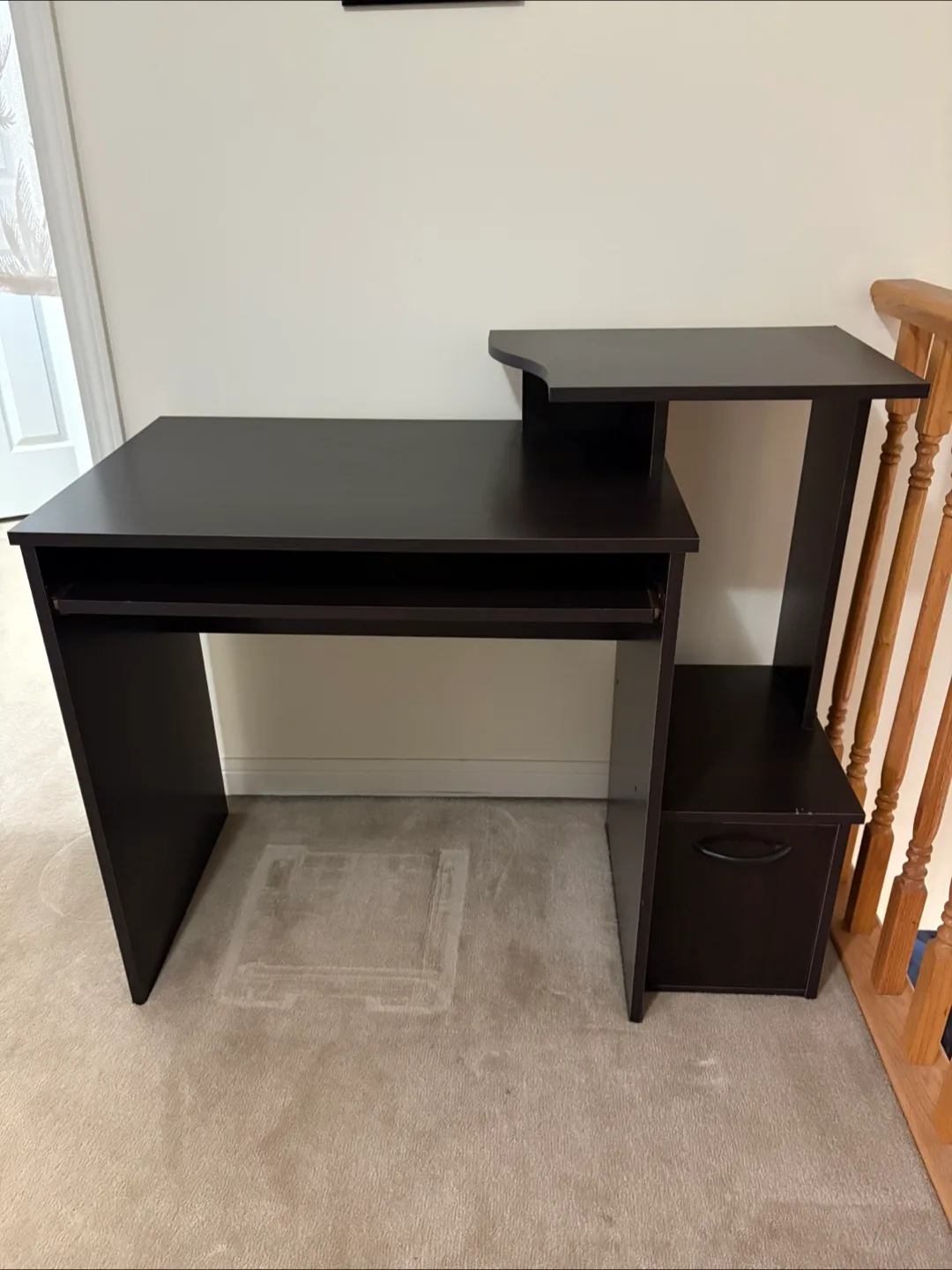 Dark Brown Computer Desk with Keyboard Tray and Storage thumbnail