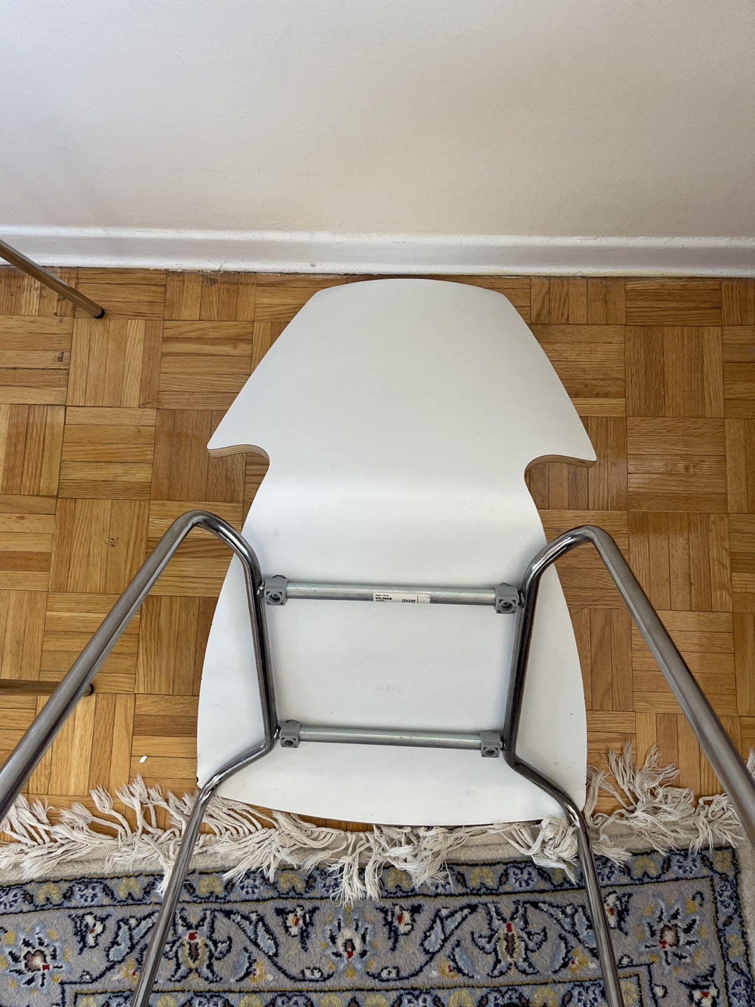 Pair of Modern White Dining Chairs with Chrome Legs - photo 3