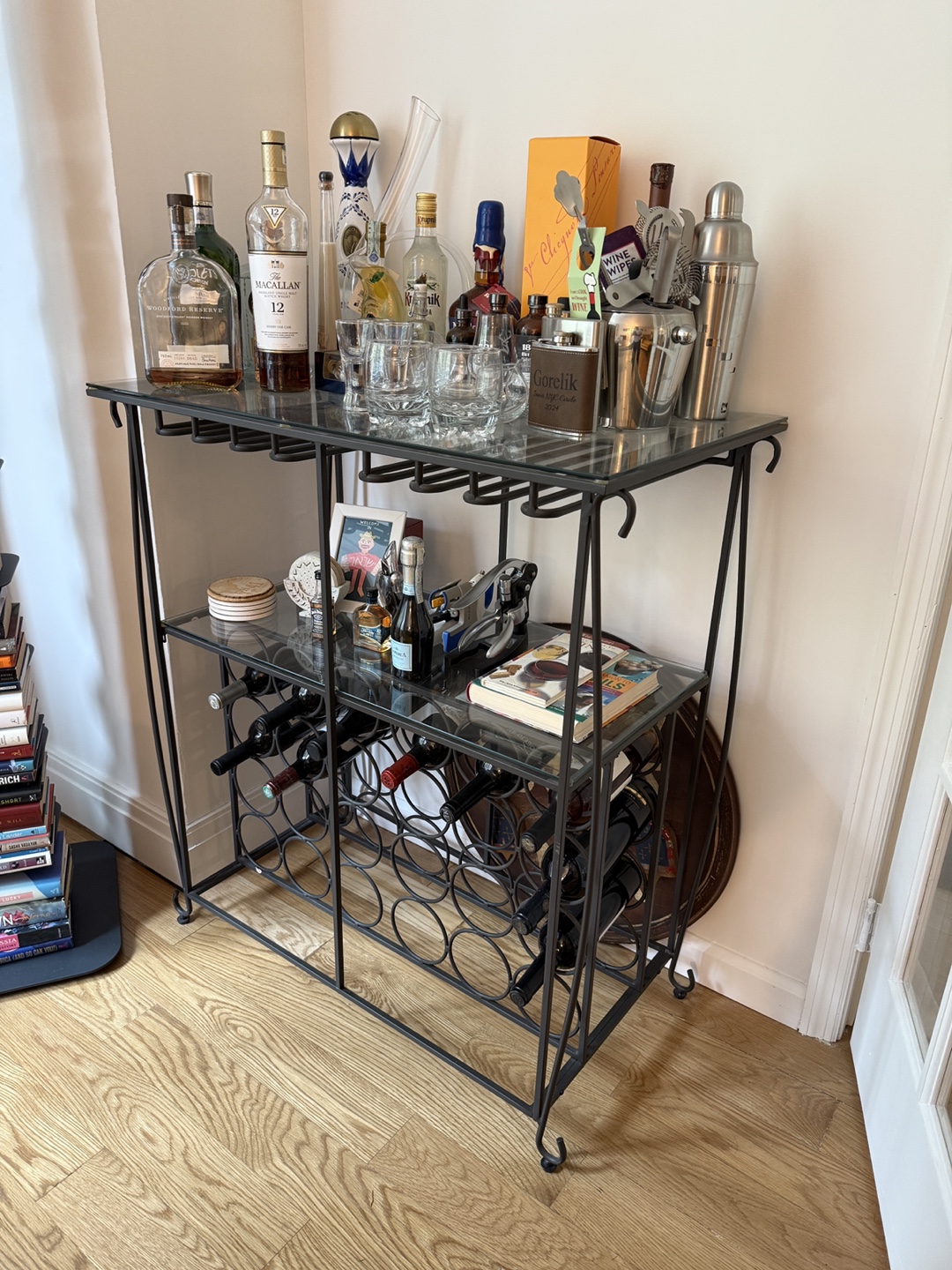 Glass & Metal Bar Cart with Wine Rack