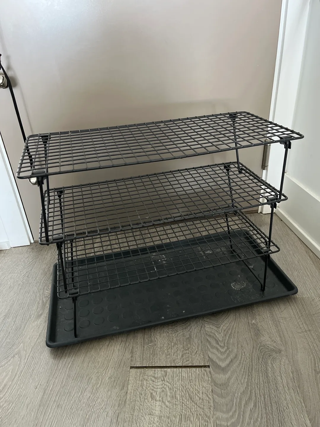 2 - Three-Tier Black Wire Shelving Unit with Tray thumbnail