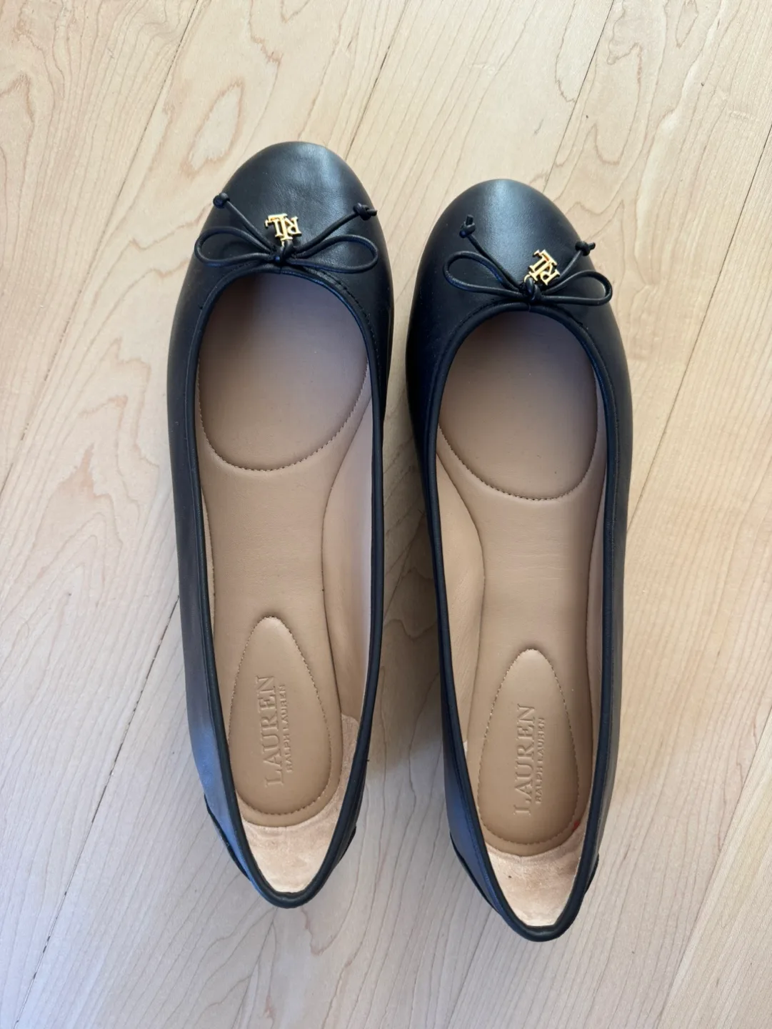 Lauren Ralph Lauren Black Leather Ballerina Driving Flats thumbnail