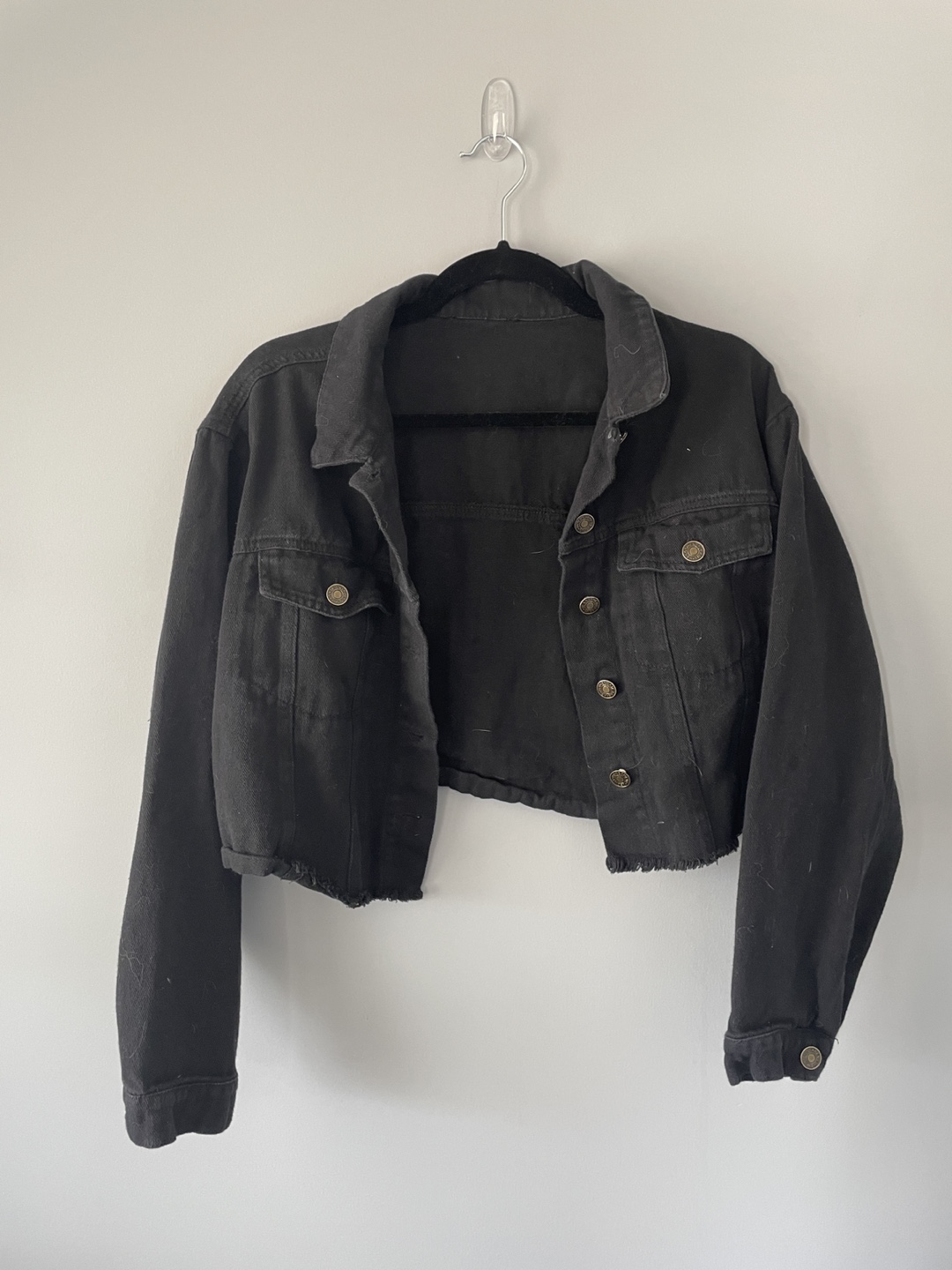 Black cropped denim jacket - small - photo 2