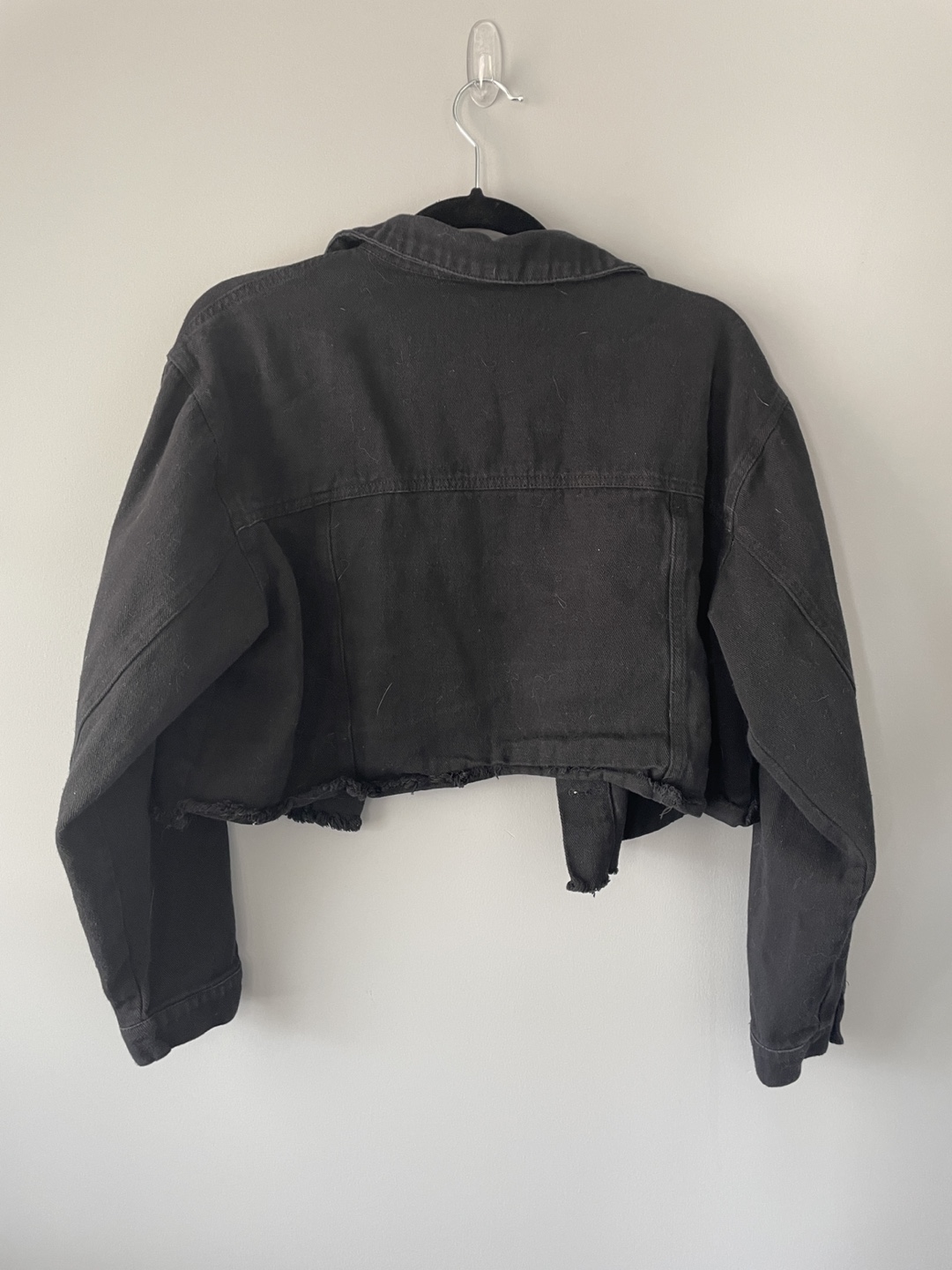 Black cropped denim jacket - small - photo 3