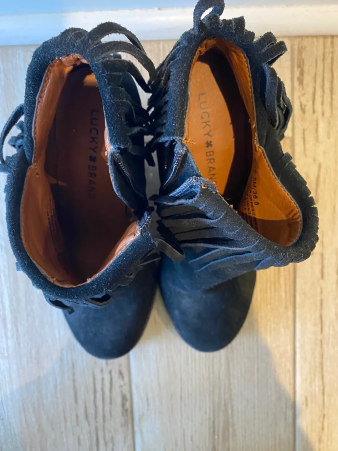 Lucky Brand Black Suede Fringe Booties image indicator(2)