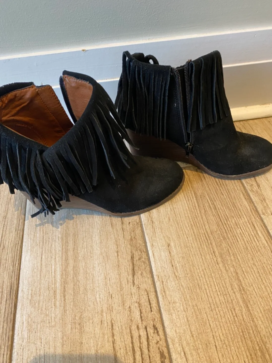 Lucky Brand Black Suede Fringe Booties image indicator(3)