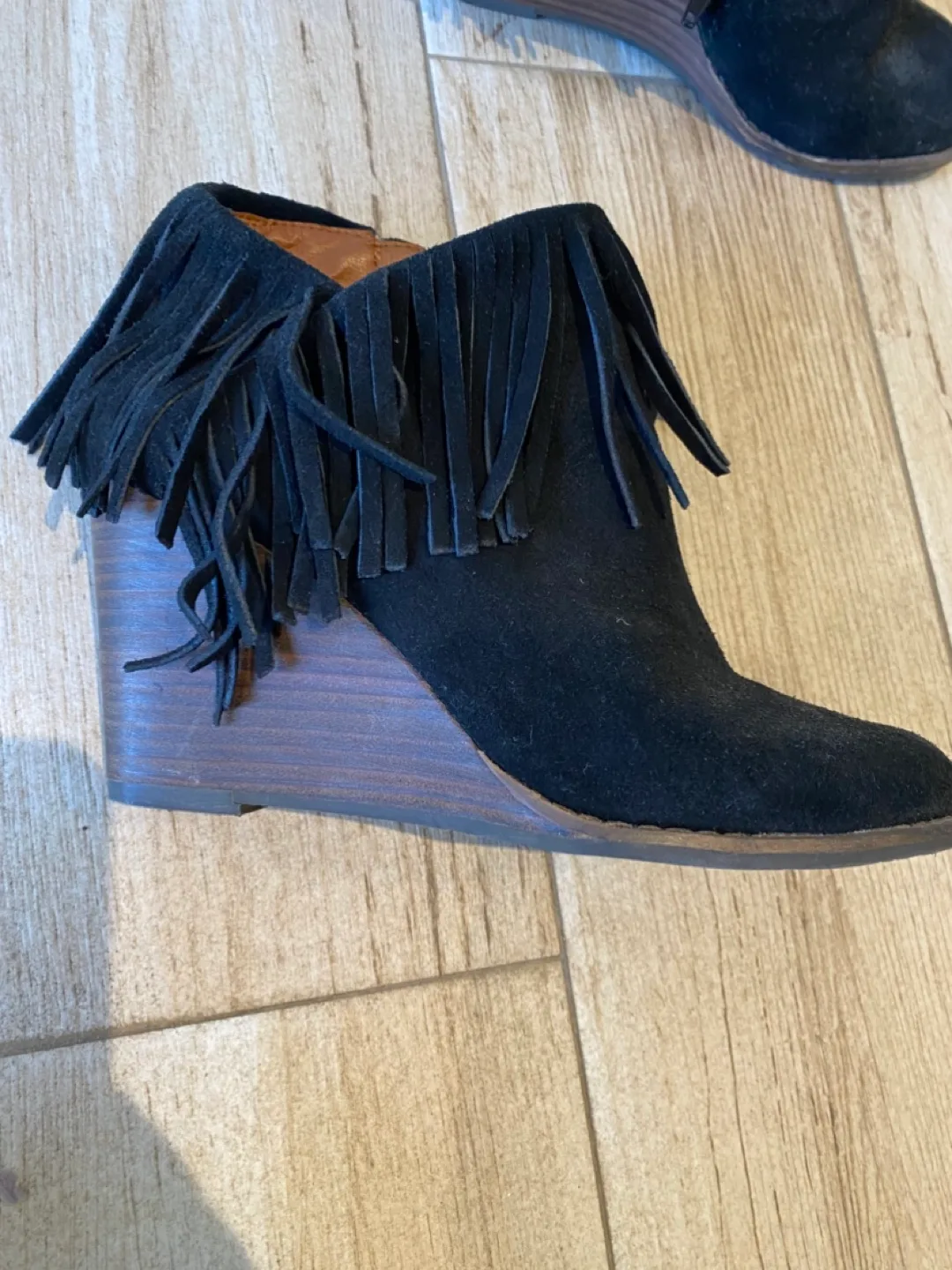 Lucky Brand Black Suede Fringe Booties image indicator(4)