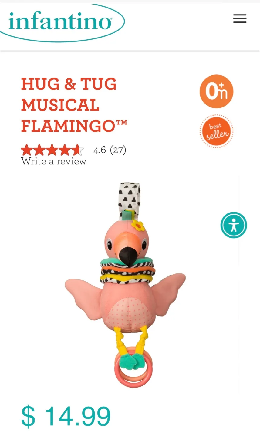🦩NEW Infantino HUG & TUG MUSICAL FLAMINGO -Retail $14.99 image indicator(5)