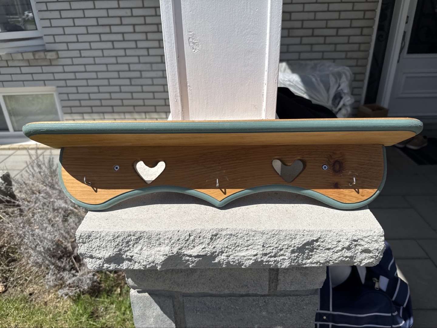 Rustic Wooden Key Holder Shelf with Heart Cutouts