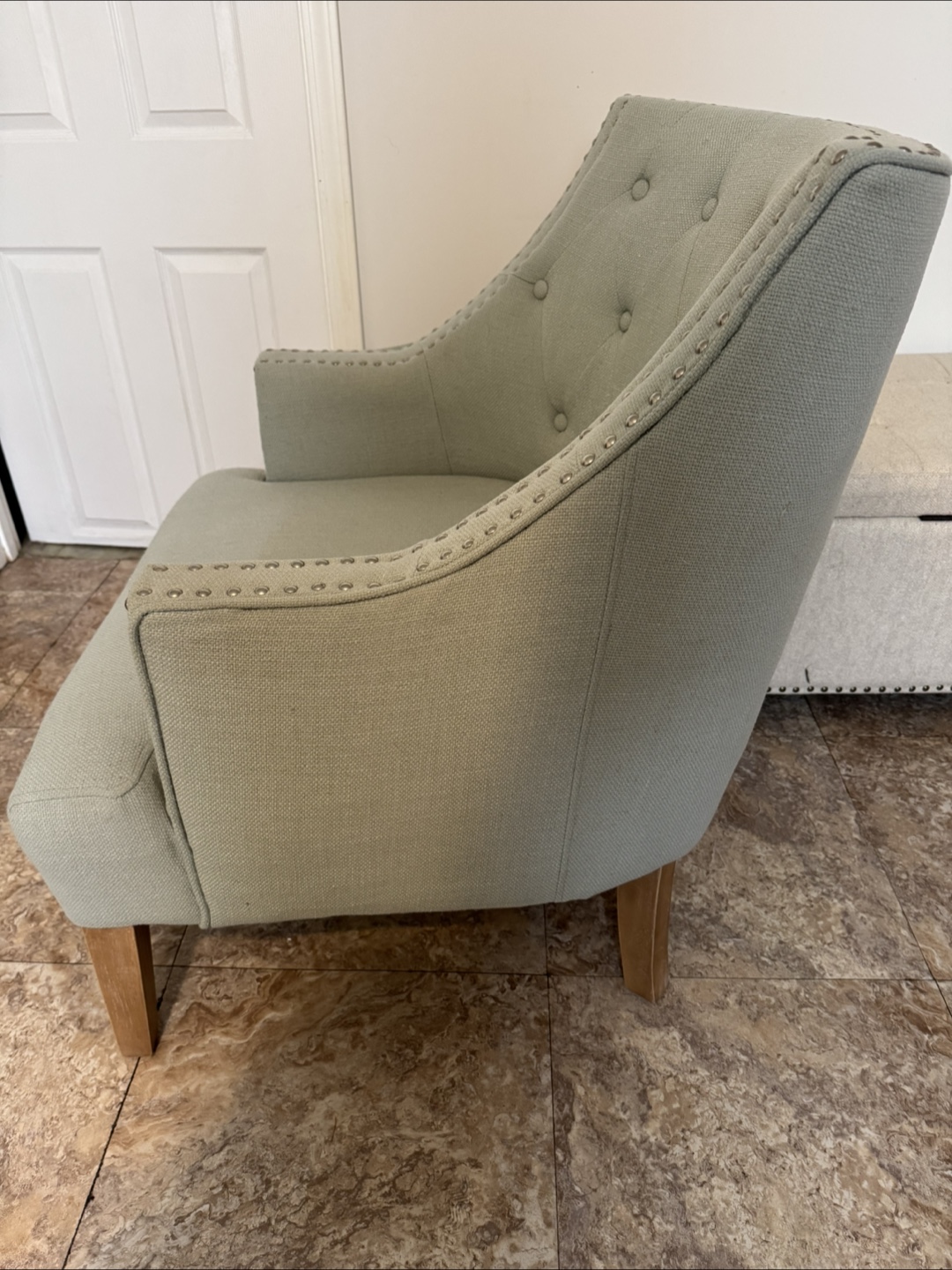 Light Green Upholstered Accent Chair with Nailhead Trim - photo 5