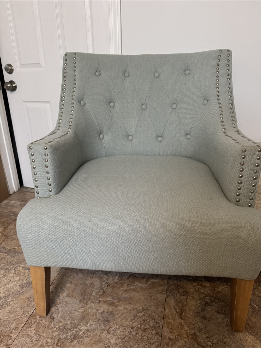 Light Green Upholstered Accent Chair with Nailhead Trim - photo 2
