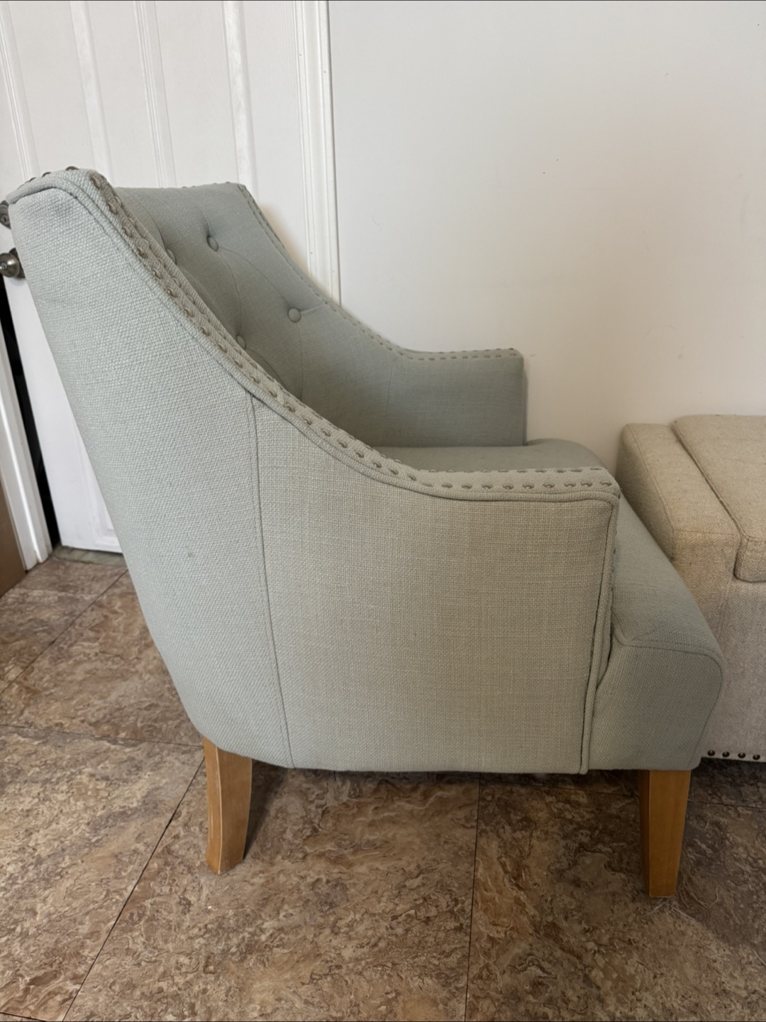 Light Green Upholstered Accent Chair with Nailhead Trim - photo 4