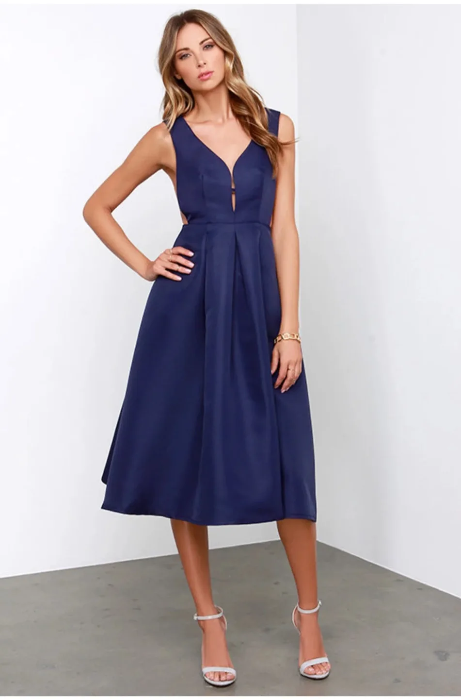 Formal Navy Blue Midi Dress - Medium thumbnail