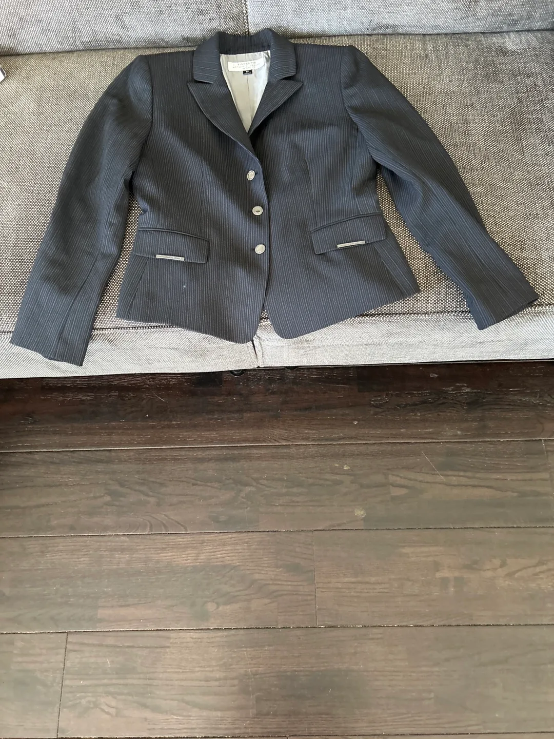 Women's Black Pinstripe Blazer, Size 8 thumbnail