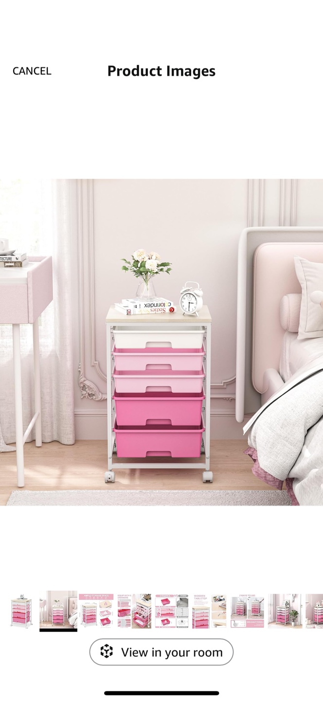 SYKIAIOL 5-Drawer Rolling Cart with Wooden Top - Pink - photo 4