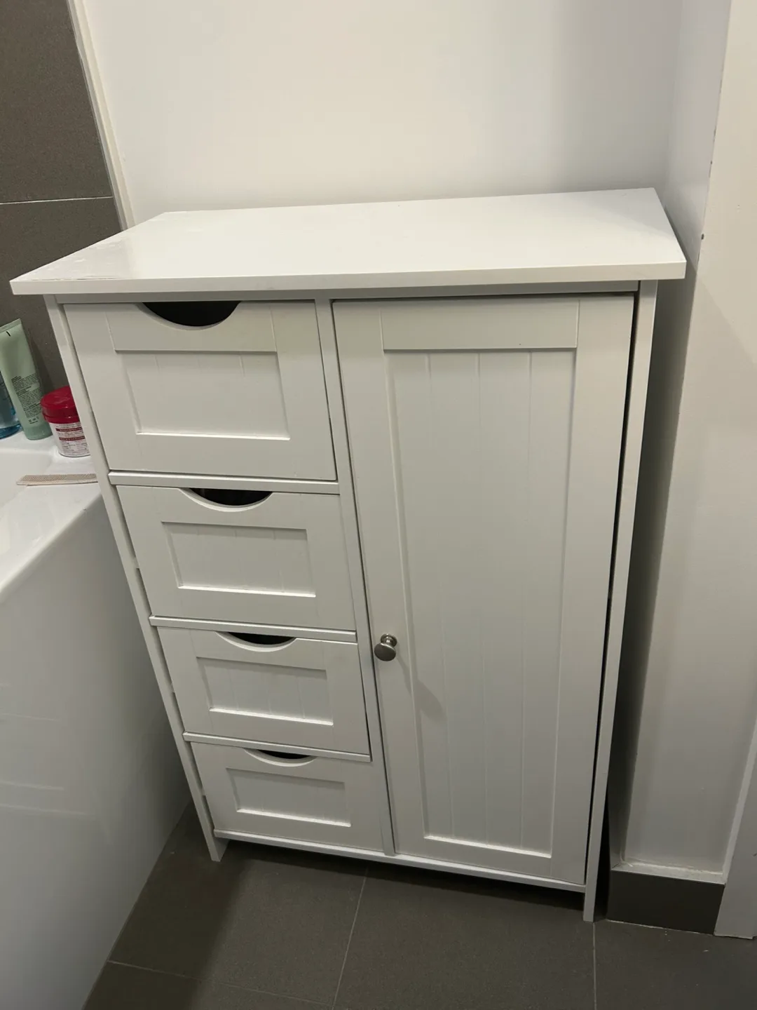 White Bathroom Cabinet with Four Drawers and Cabinet thumbnail