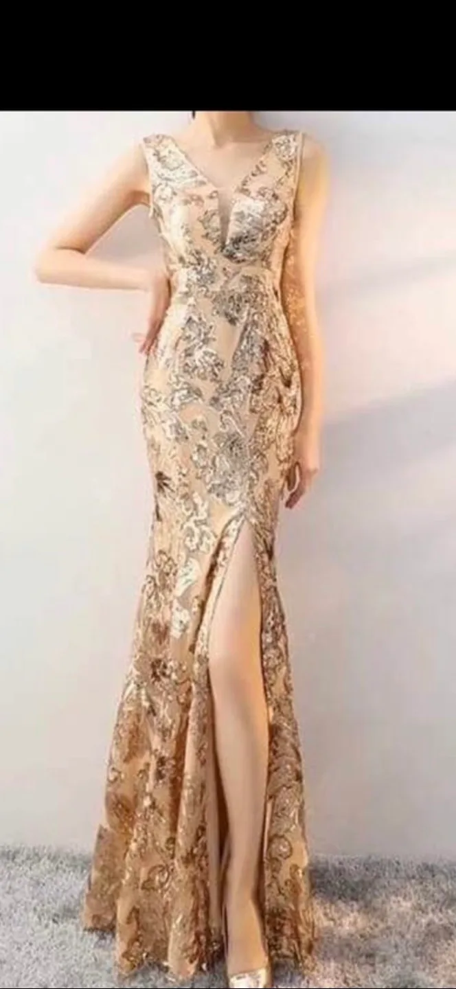 Gorgeous Gold Sequin Mermaid Evening Gown image indicator(2)