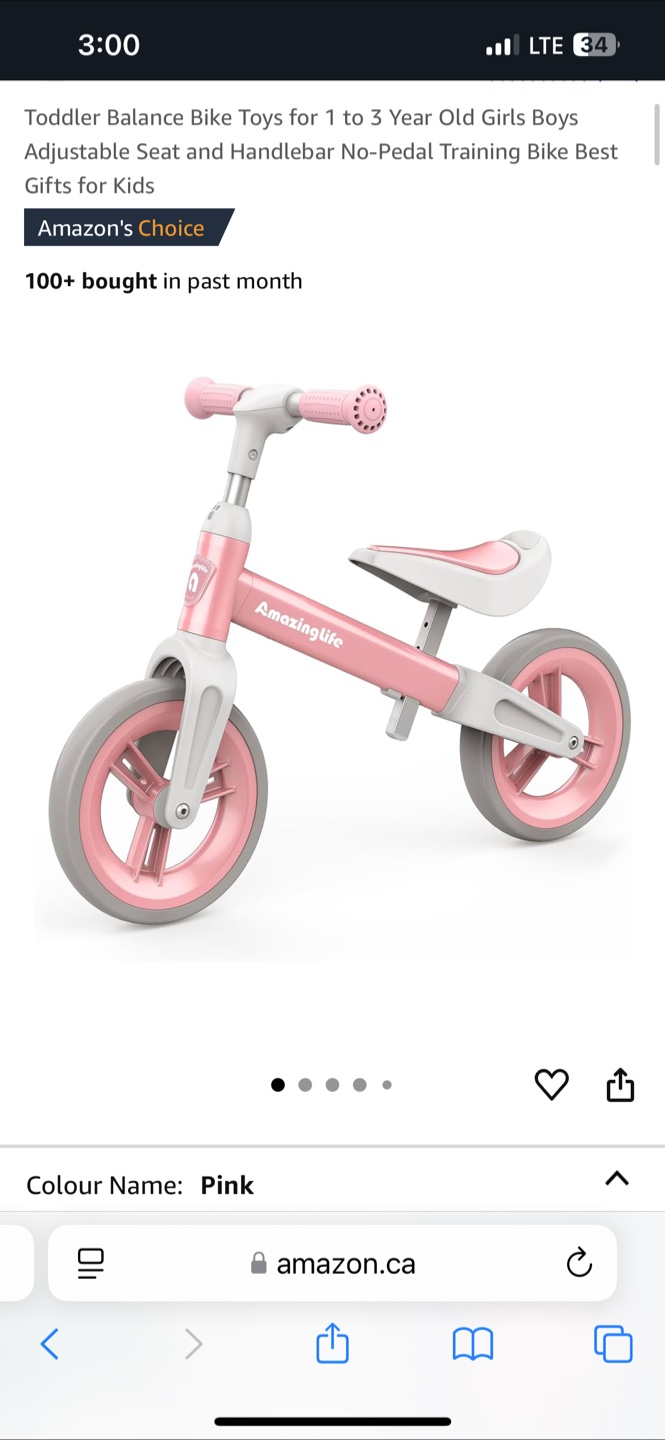 Amazinglife Toddler Balance Bike - Pink