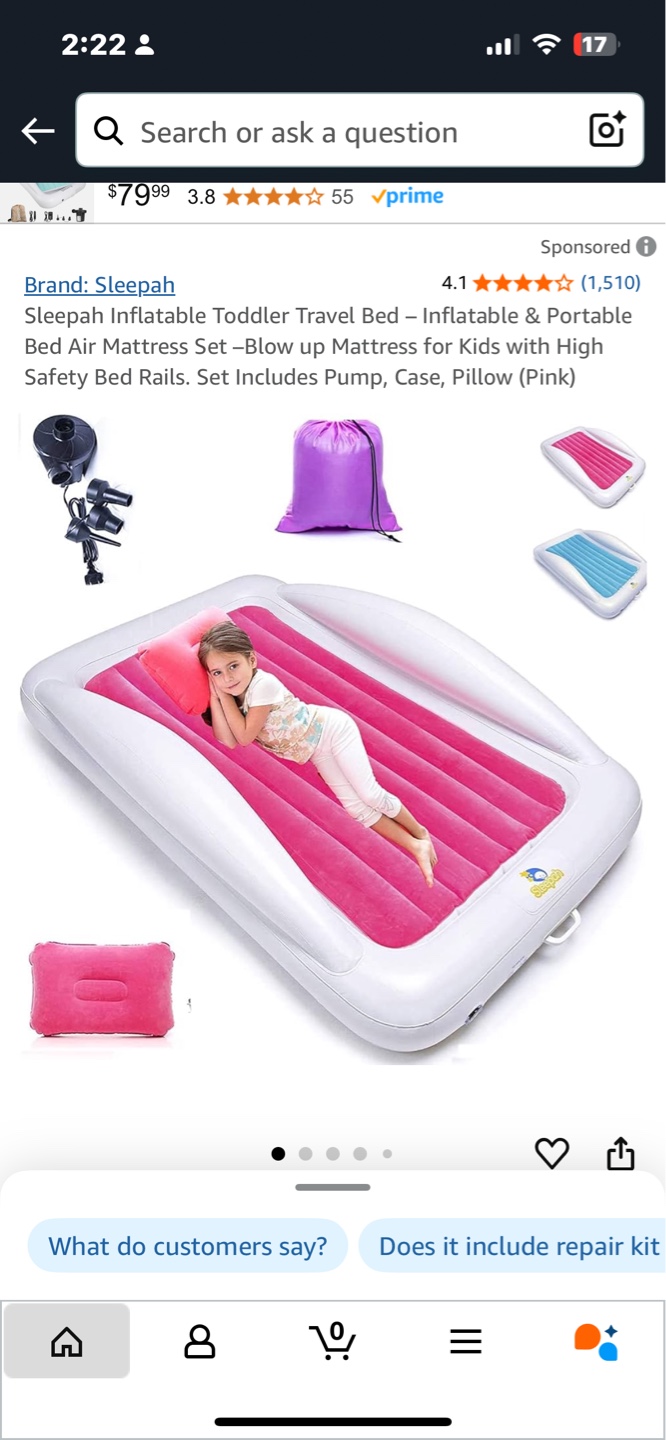 Sleepah Inflatable Toddler Travel Bed - Pink