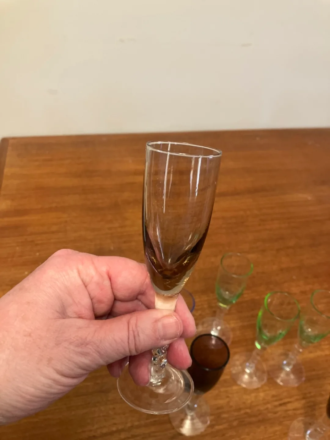 Set of seven coloured sherry/ liqueur glasses image indicator(3)