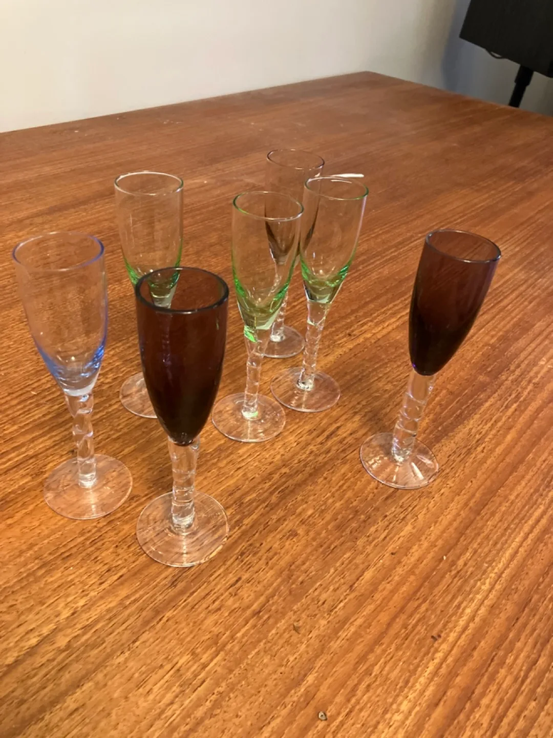Set of seven coloured sherry/ liqueur glasses image indicator(2)