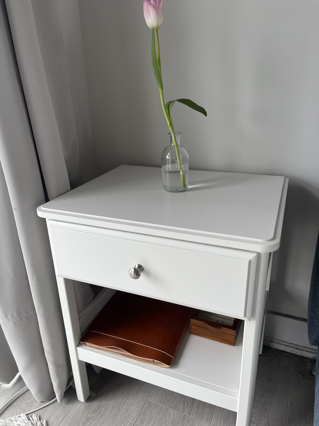 White Wooden Nightstand with Drawer and Shelf - photo 2