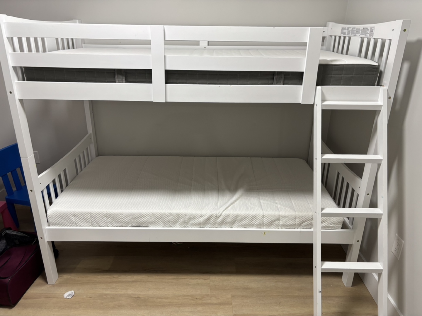 White Twin Bunk bed w/ 2 IKEA mattresses - Barely Used