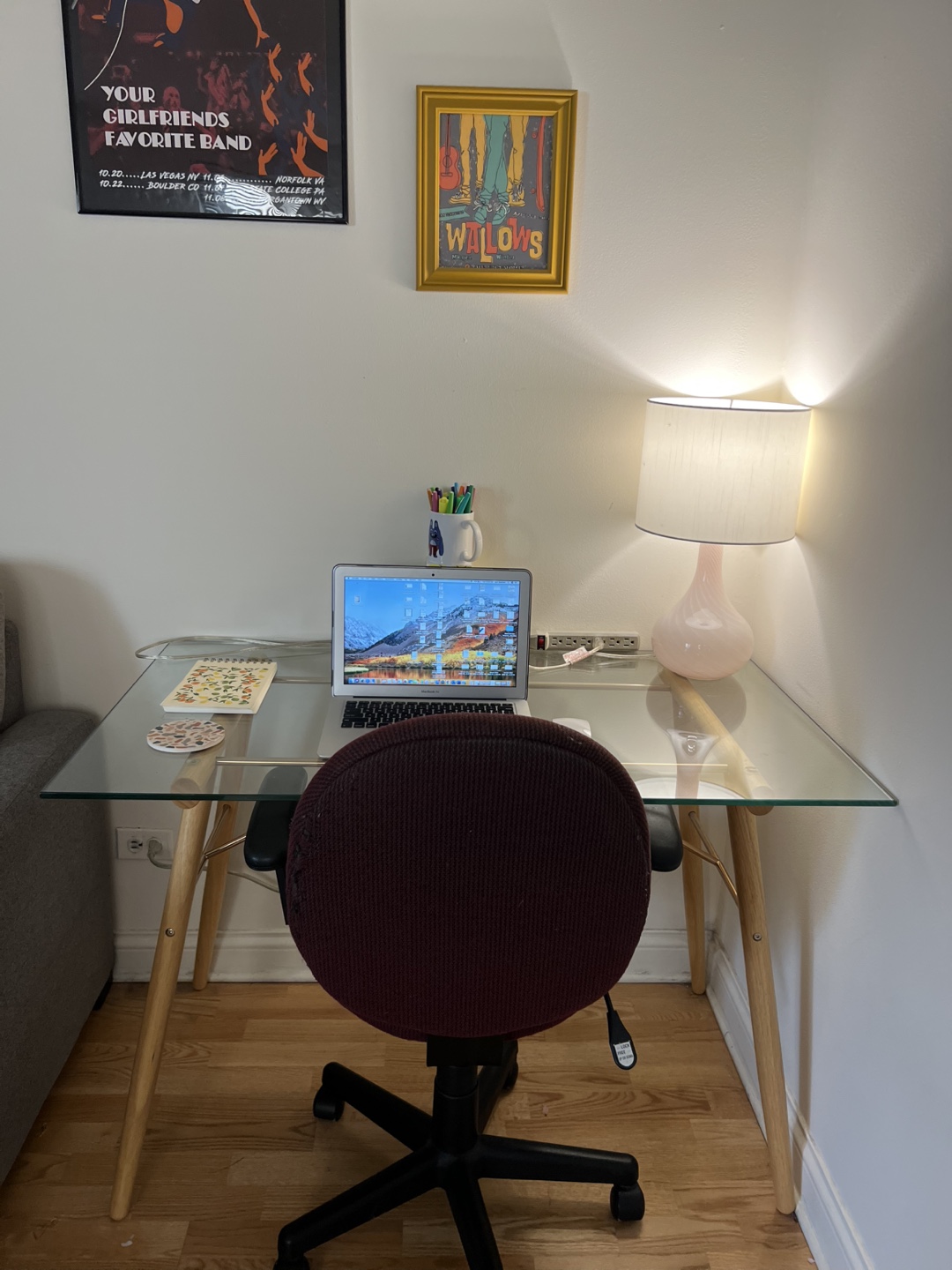 Glass Top Desk with Wood Legs - photo 3