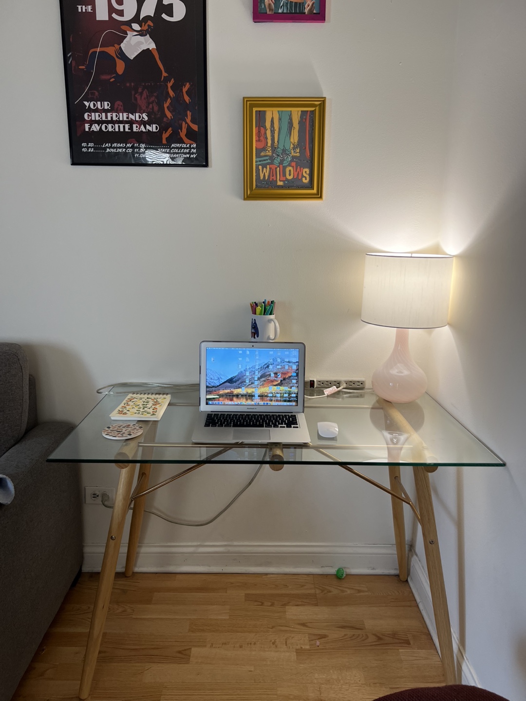 Glass Top Desk with Wood Legs