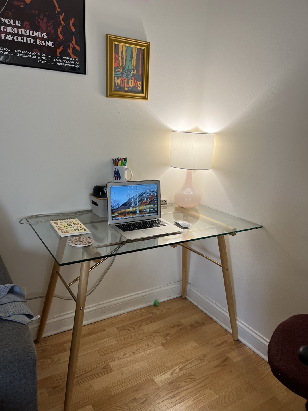 Glass Top Desk with Wood Legs - photo 2