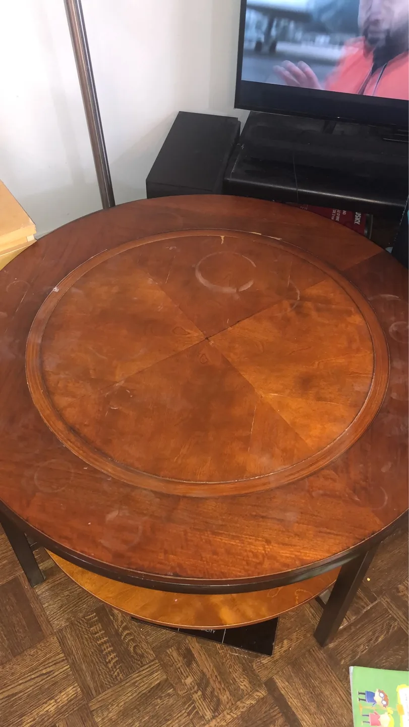 Round Wooden Table with underneath shelf storage image indicator(3)