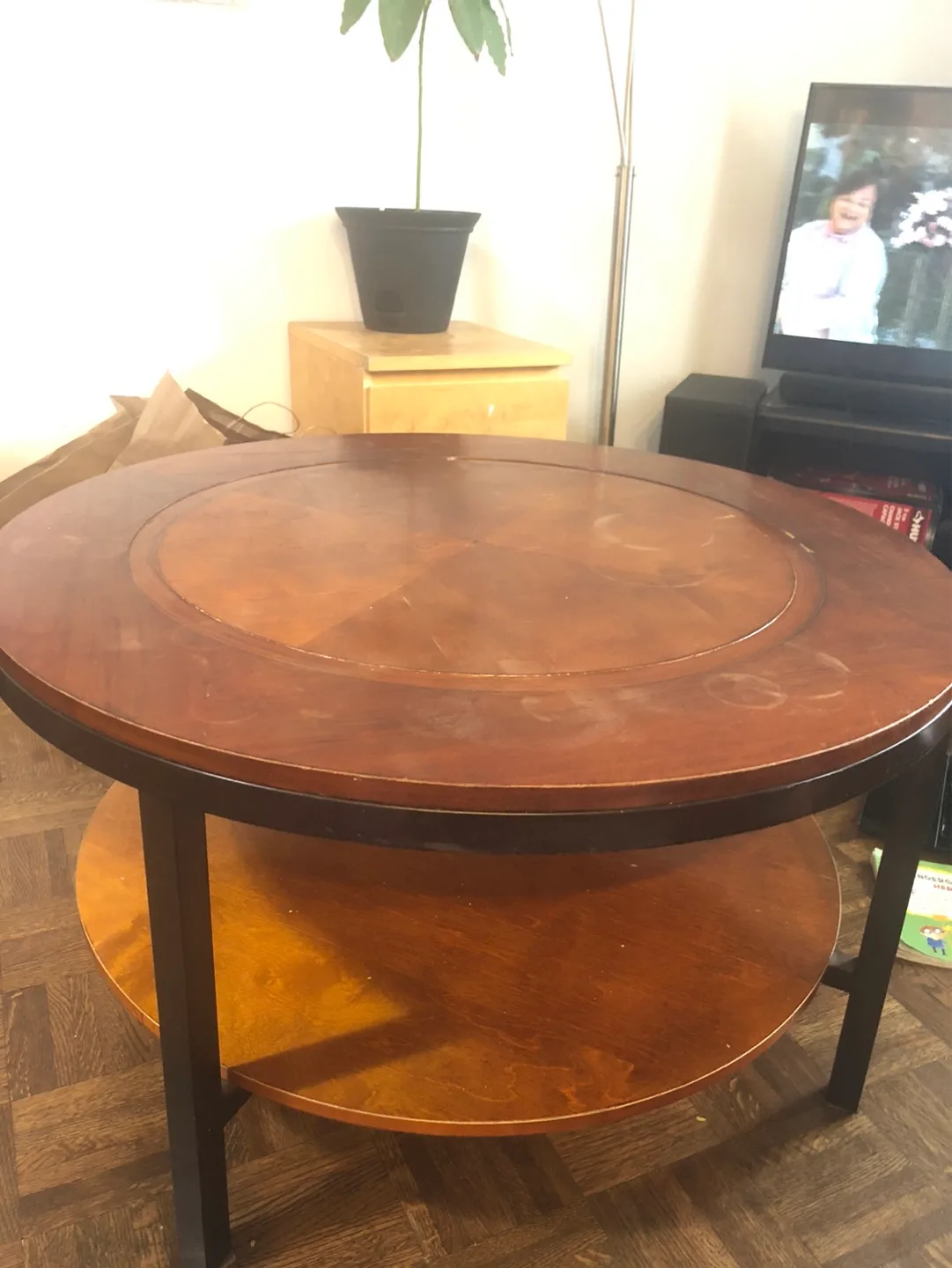 Round Wooden Table with underneath shelf storage image indicator(2)