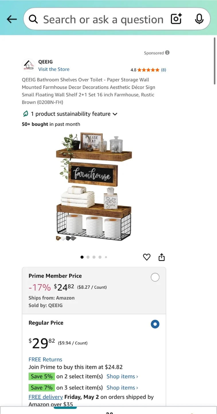 QEEIG ‎Bathroom Shelves Over Toilet - Paper Storage Wall - New image indicator(6)