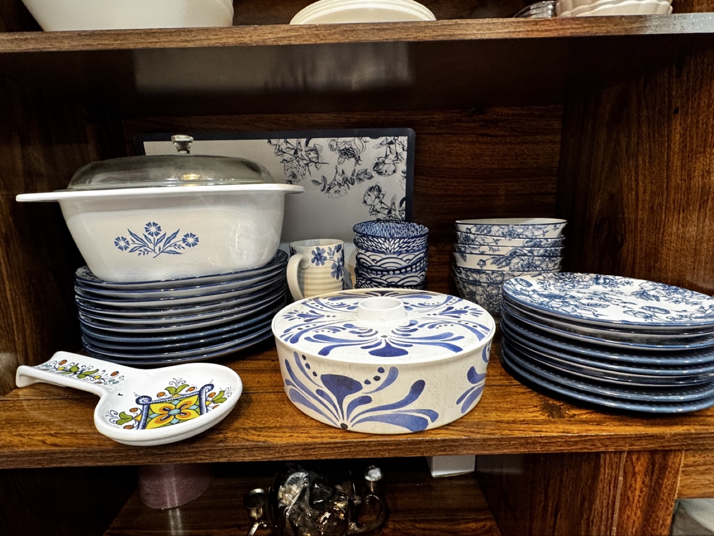 Blue and White Dinnerware Set with Serving Dishes - photo 3