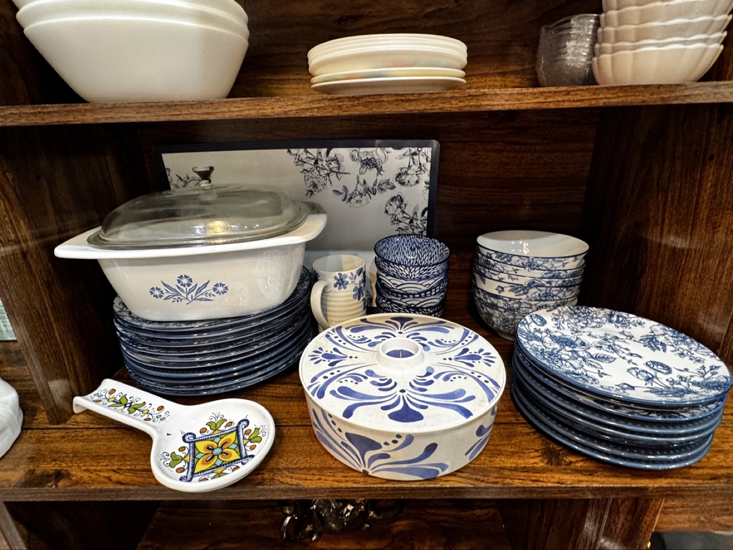 Blue and White Dinnerware Set with Serving Dishes